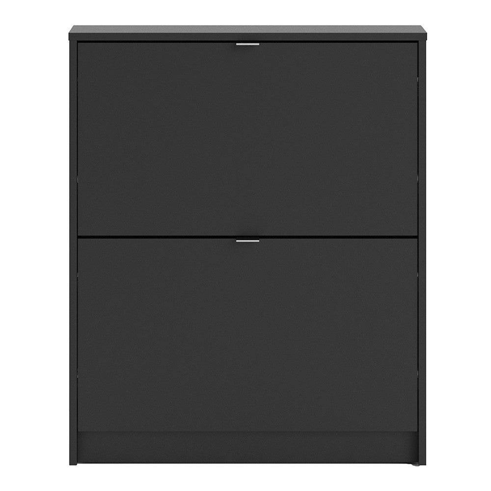 Shoe Cabinet: 2 compartments with 1 layer in Matte Black - Price Crash Furniture