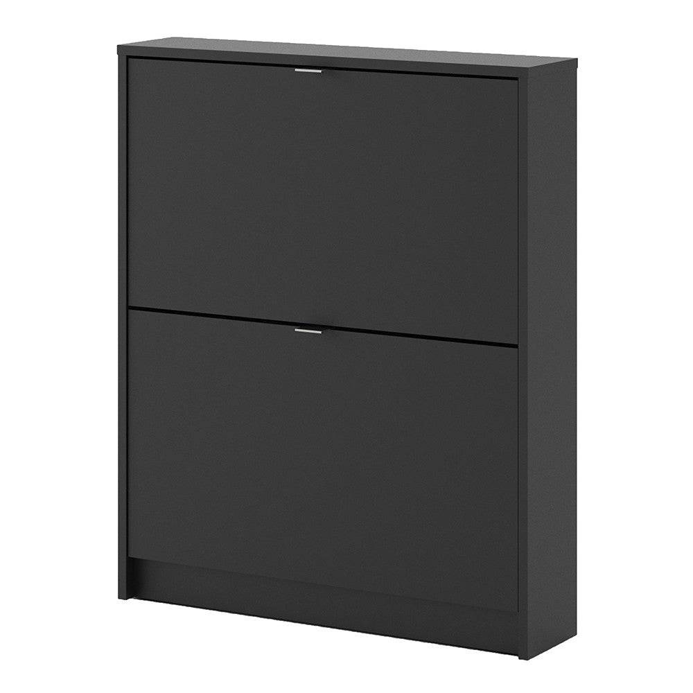 Shoe Cabinet: 2 compartments with 1 layer in Matte Black - Price Crash Furniture