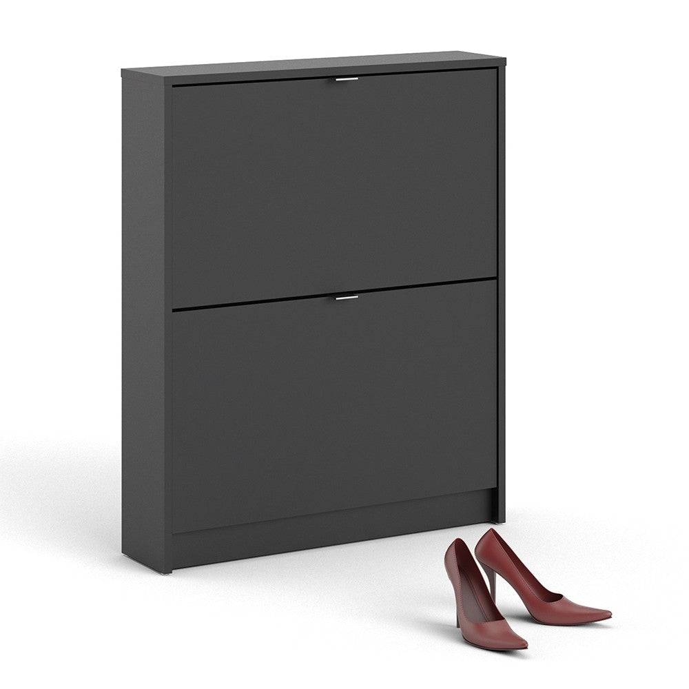 Shoe Cabinet: 2 compartments with 1 layer in Matte Black - Price Crash Furniture