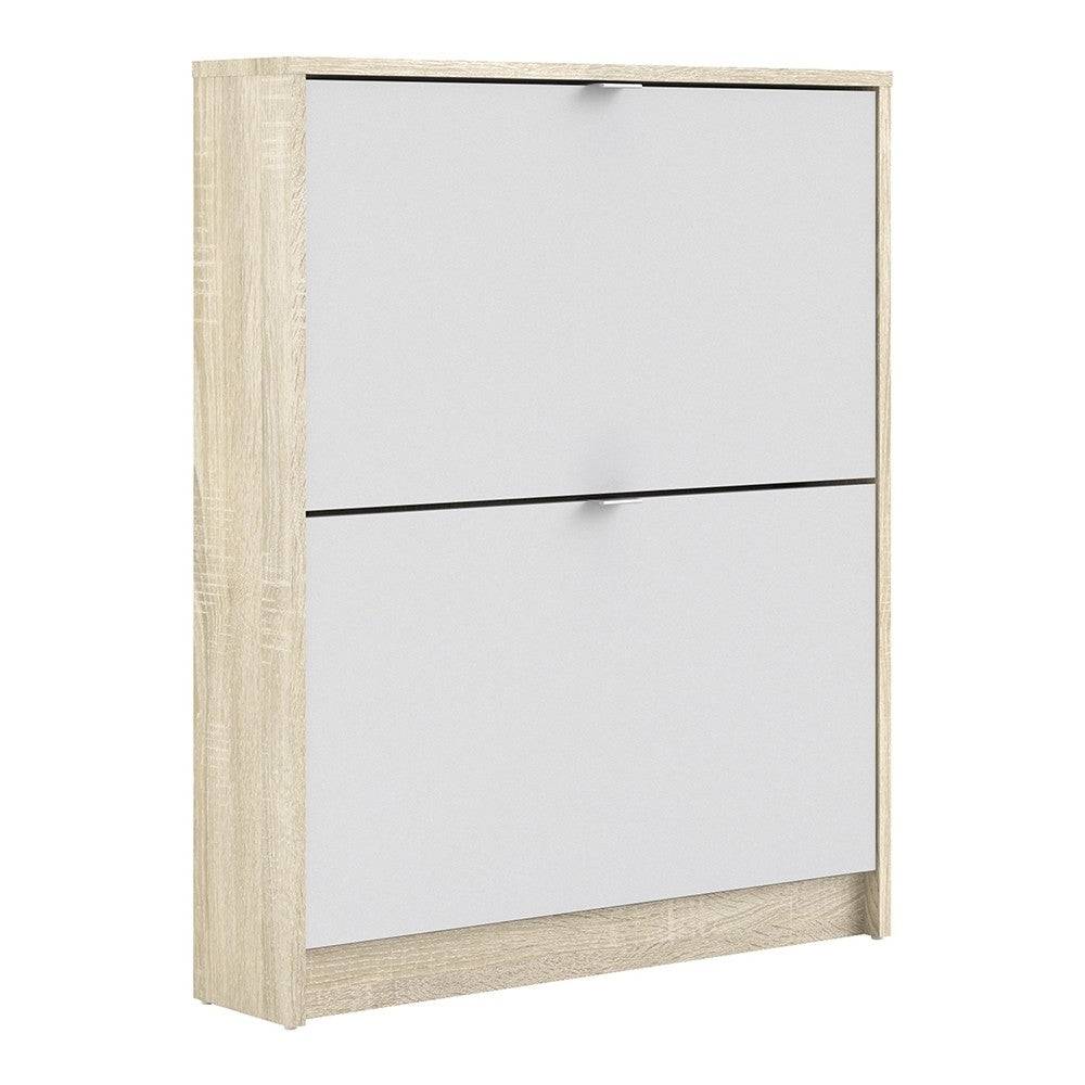 Shoe Cabinet: 2 compartments with 1 layer in Oak & White - Price Crash Furniture