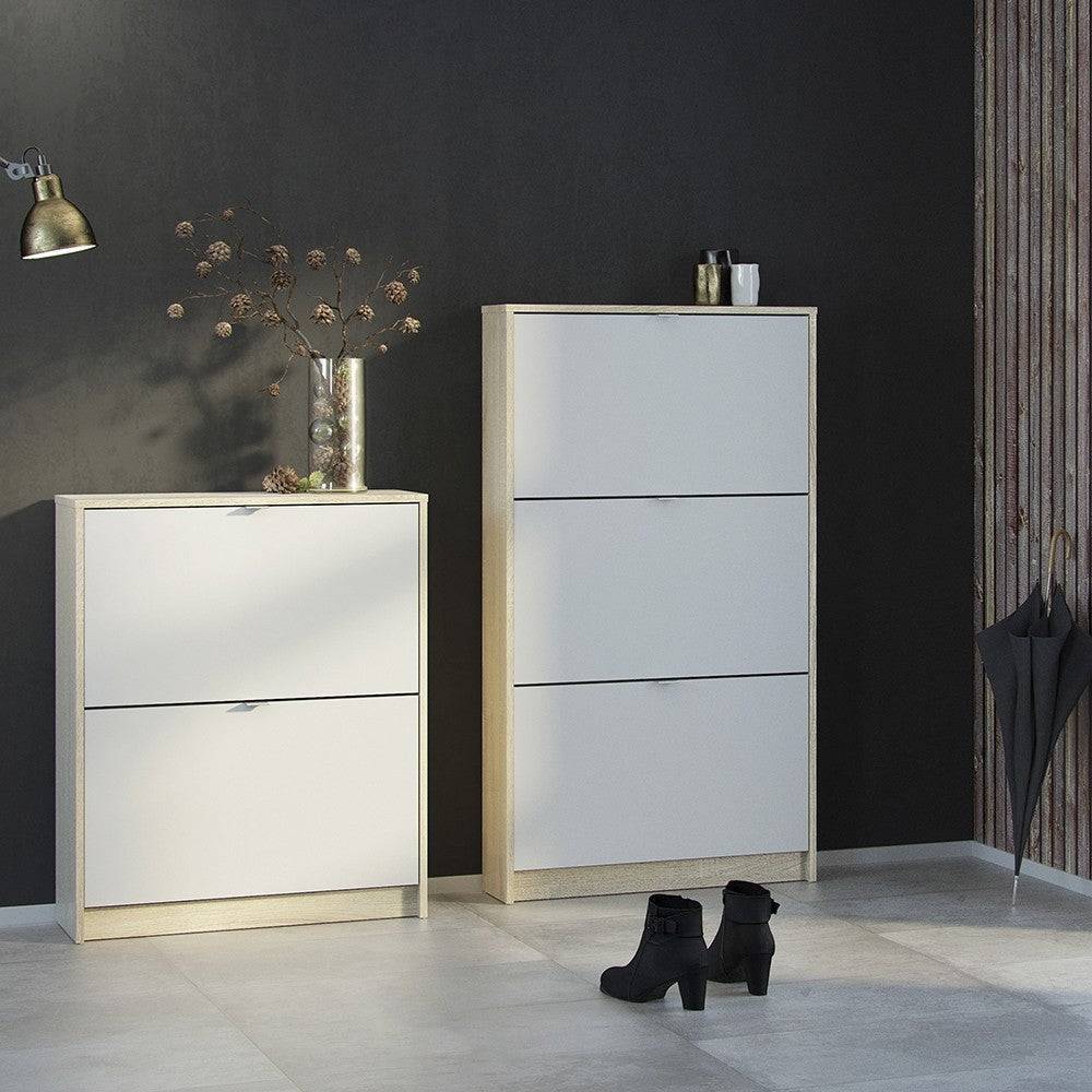 Shoe Cabinet: 2 compartments with 1 layer in Oak & White - Price Crash Furniture