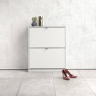 Shoe Cabinet: 2 compartments with 2 layers in Matte Black - Price Crash Furniture