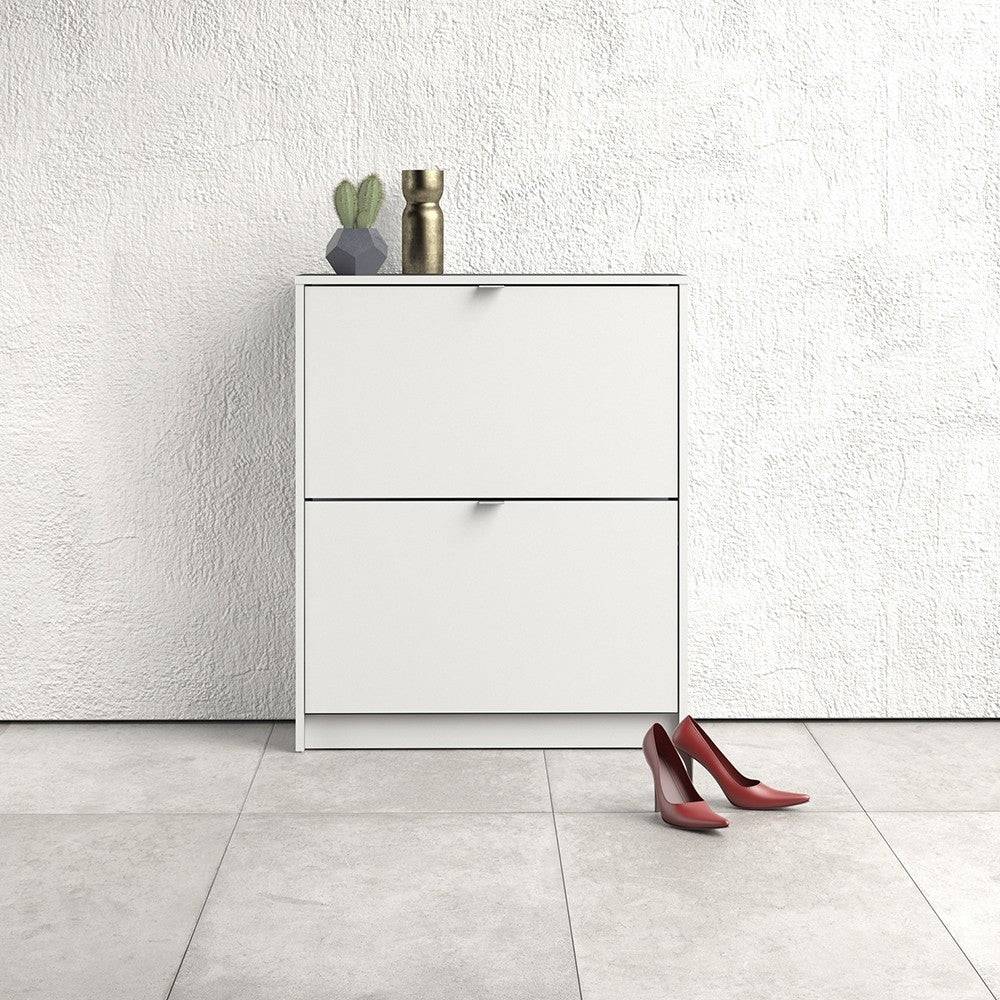 Shoe Cabinet: 2 compartments with 2 layers in Matte Black - Price Crash Furniture