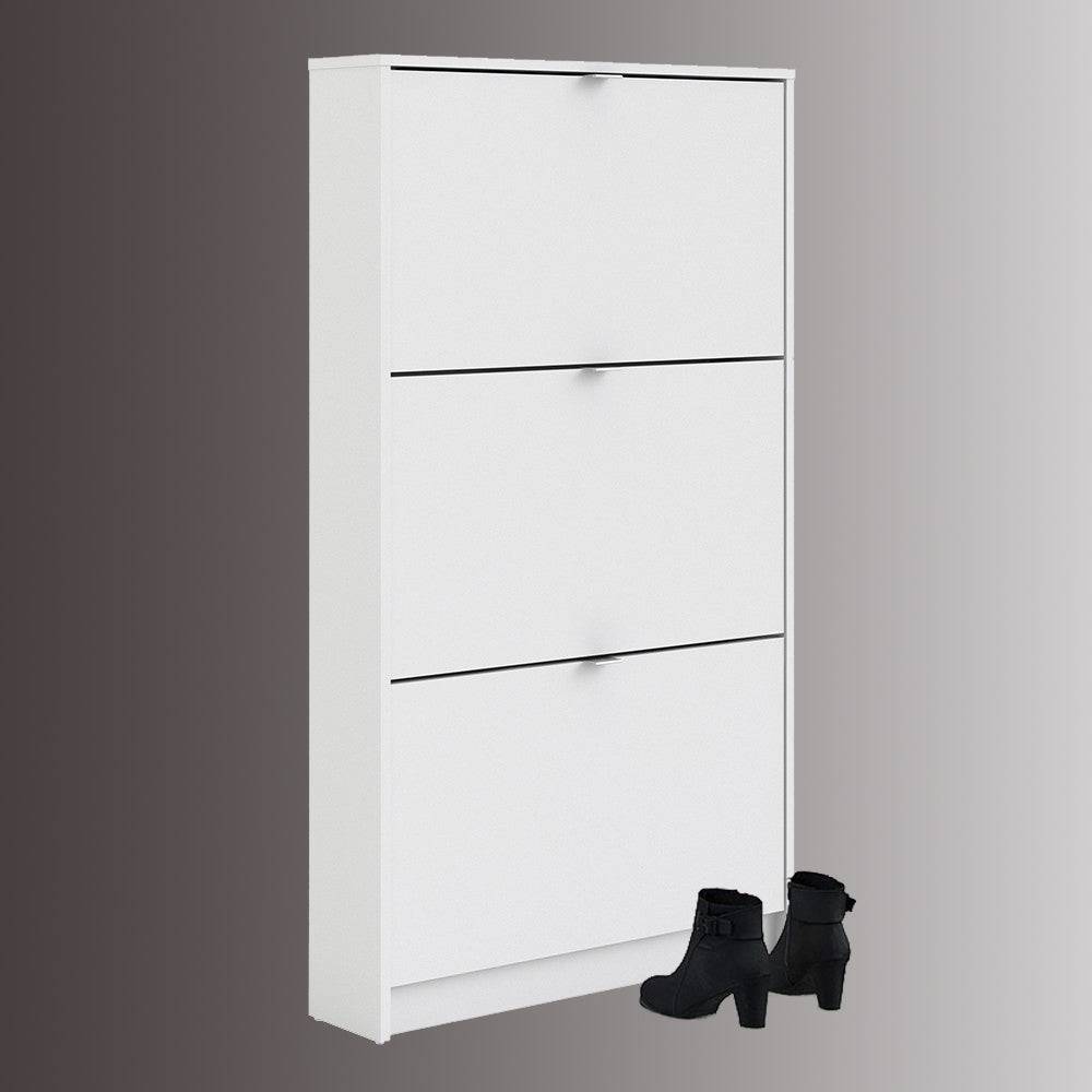 Shoe Cabinet: 2 compartments with 2 layers in Oak & White - Price Crash Furniture