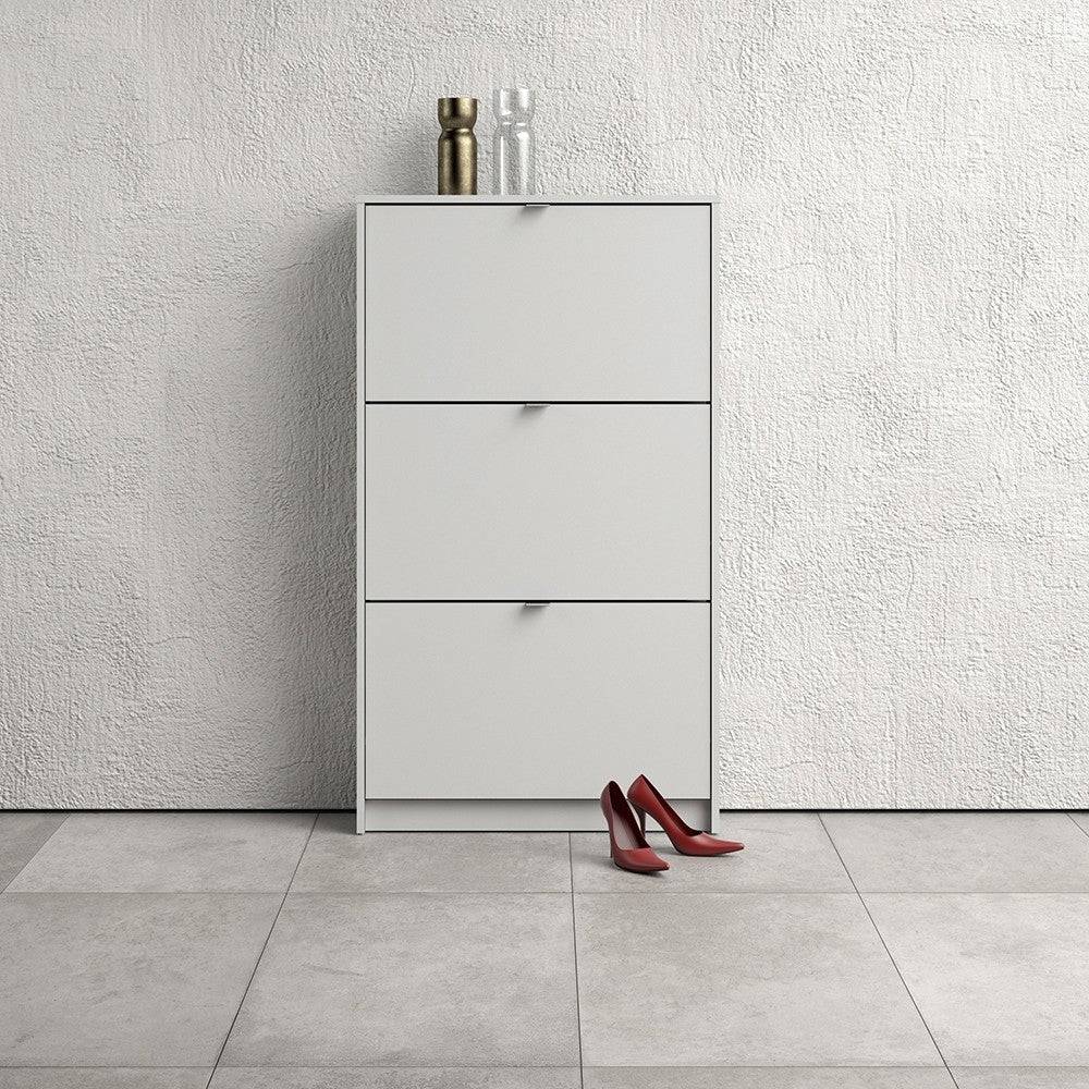 Shoe Cabinet: 2 compartments with 2 layers in Oak & White - Price Crash Furniture
