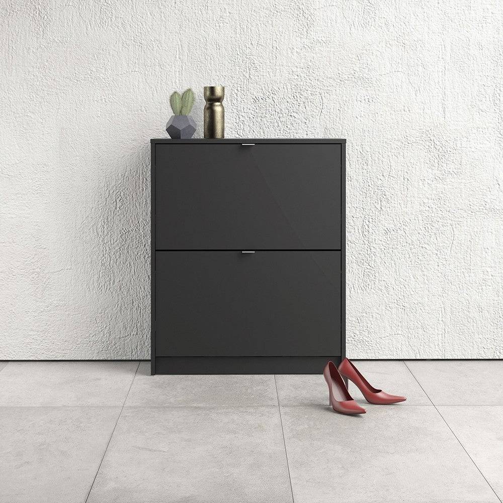 Shoe Cabinet: 2 compartments with 2 layers in White - Price Crash Furniture