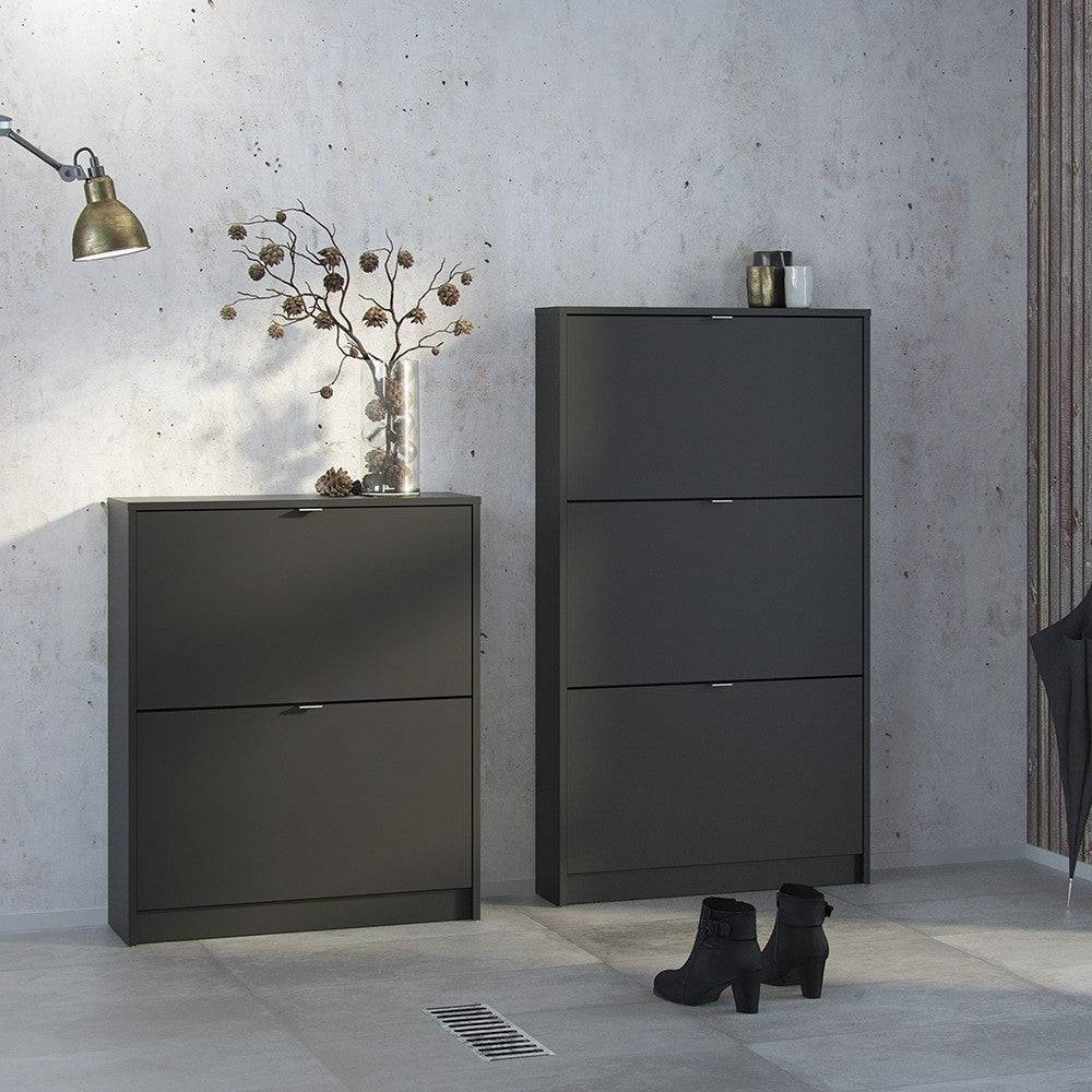 Shoe Cabinet: 2 compartments with 2 layers in White - Price Crash Furniture