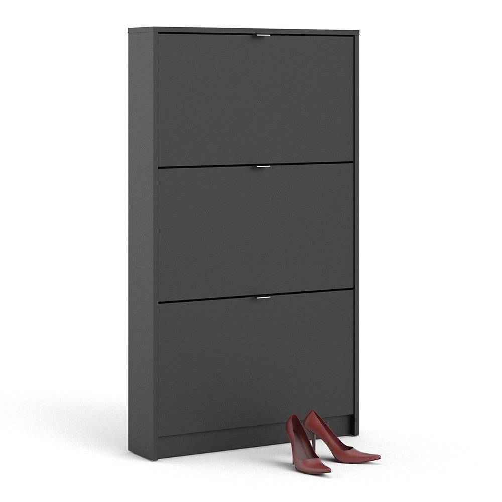 Shoe Cabinet: 3 compartments with 1 layer in Matte Black - Price Crash Furniture