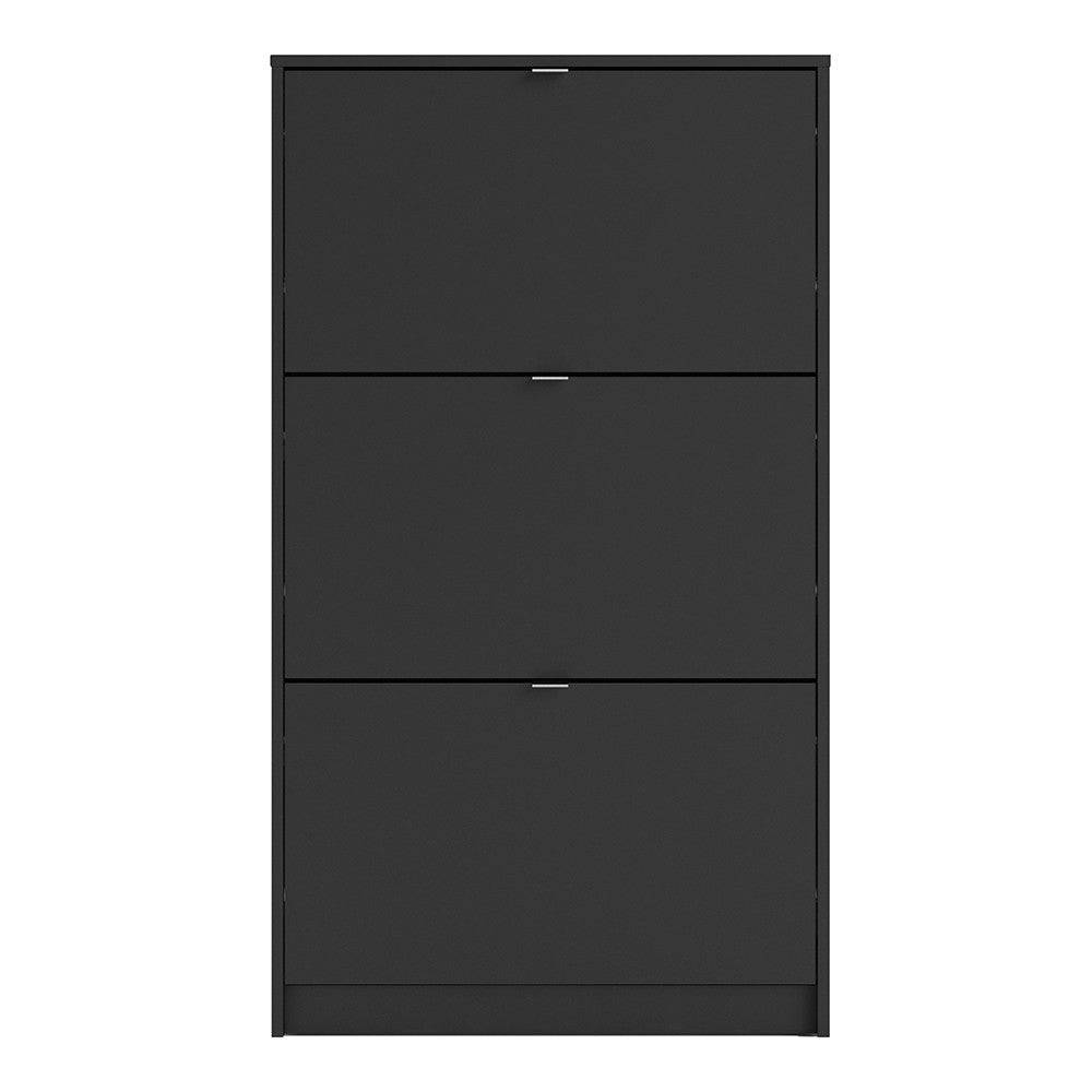 Shoe Cabinet: 3 compartments with 1 layer in Matte Black - Price Crash Furniture