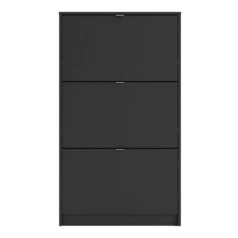 Shoe Cabinet: 3 compartments with 1 layer in Matte Black - Price Crash Furniture