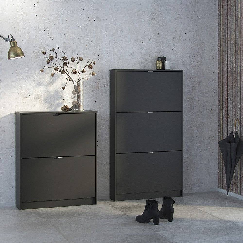 Shoe Cabinet: 3 compartments with 1 layer in Matte Black - Price Crash Furniture