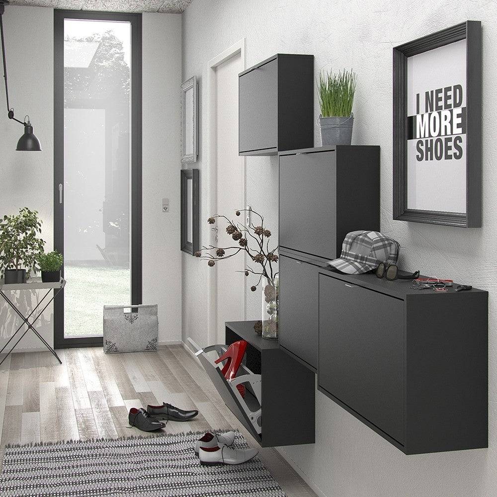 Shoe Cabinet: 3 compartments with 1 layer in Matte Black - Price Crash Furniture