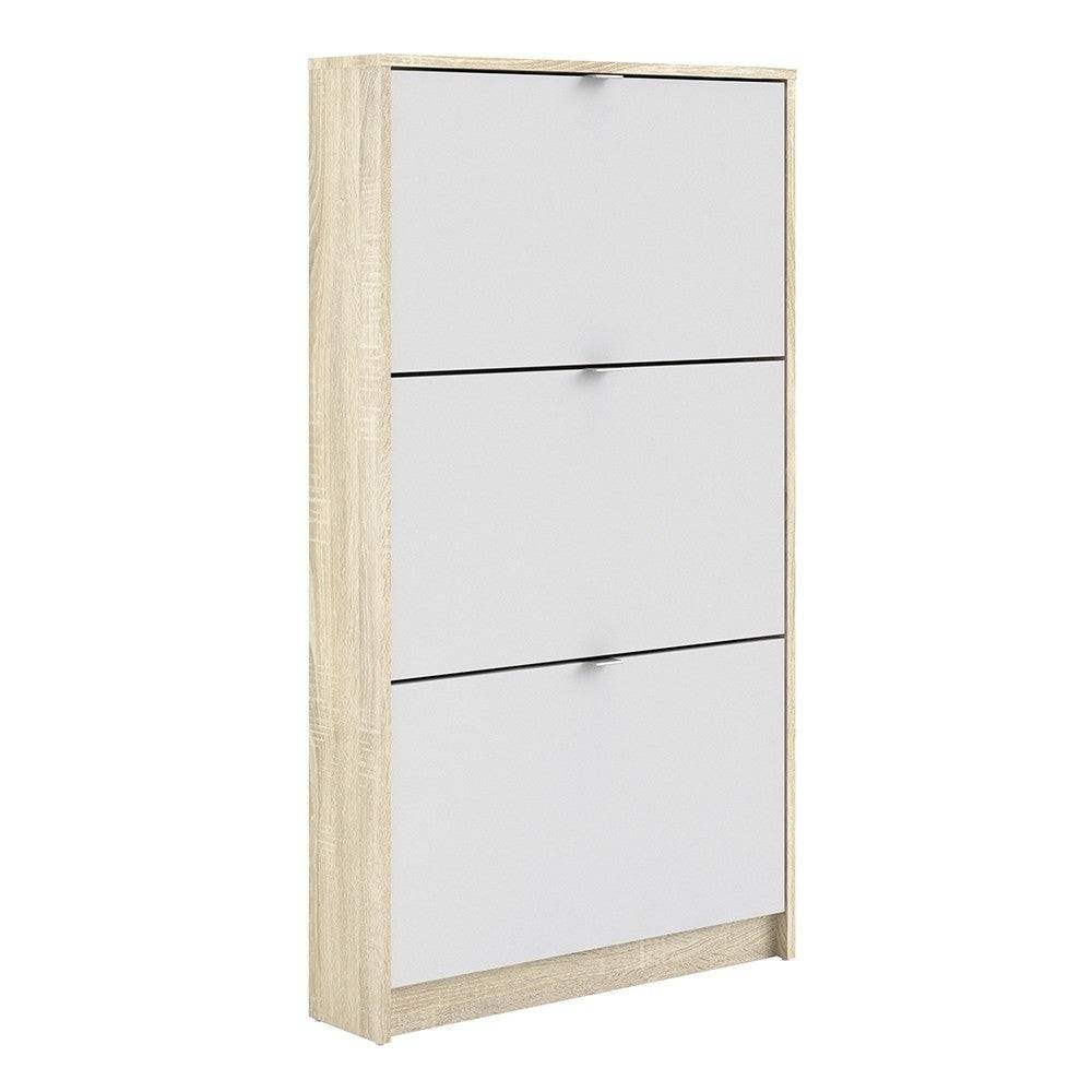 Shoe Cabinet: 3 compartments with 1 layer in Oak & White - Price Crash Furniture