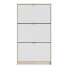 Shoe Cabinet: 3 compartments with 1 layer in Oak & White - Price Crash Furniture