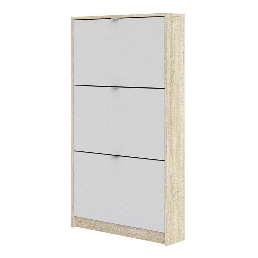 Shoe Cabinet: 3 compartments with 1 layer in Oak & White - Price Crash Furniture