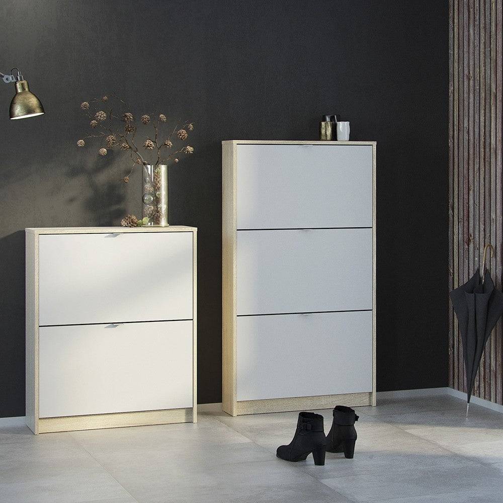 Shoe Cabinet: 3 compartments with 1 layer in Oak & White - Price Crash Furniture