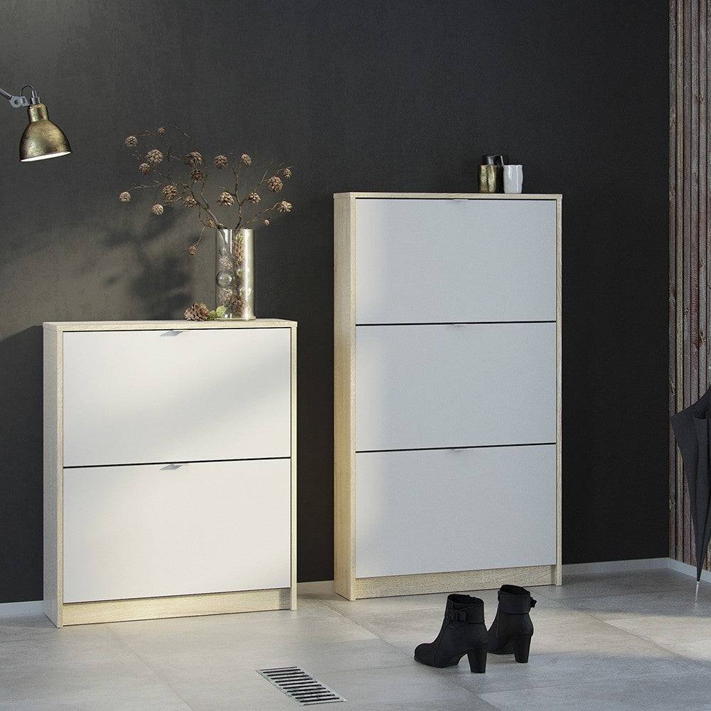 Shoe Cabinet: 3 compartments with 1 layer in White - Price Crash Furniture