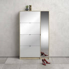 Shoe Cabinet: 3 compartments with 2 layers & 1 door in Oak & Gloss White - Price Crash Furniture