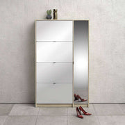 Shoe Cabinet: 3 compartments with 2 layers & 1 door in Oak & Gloss White - Price Crash Furniture
