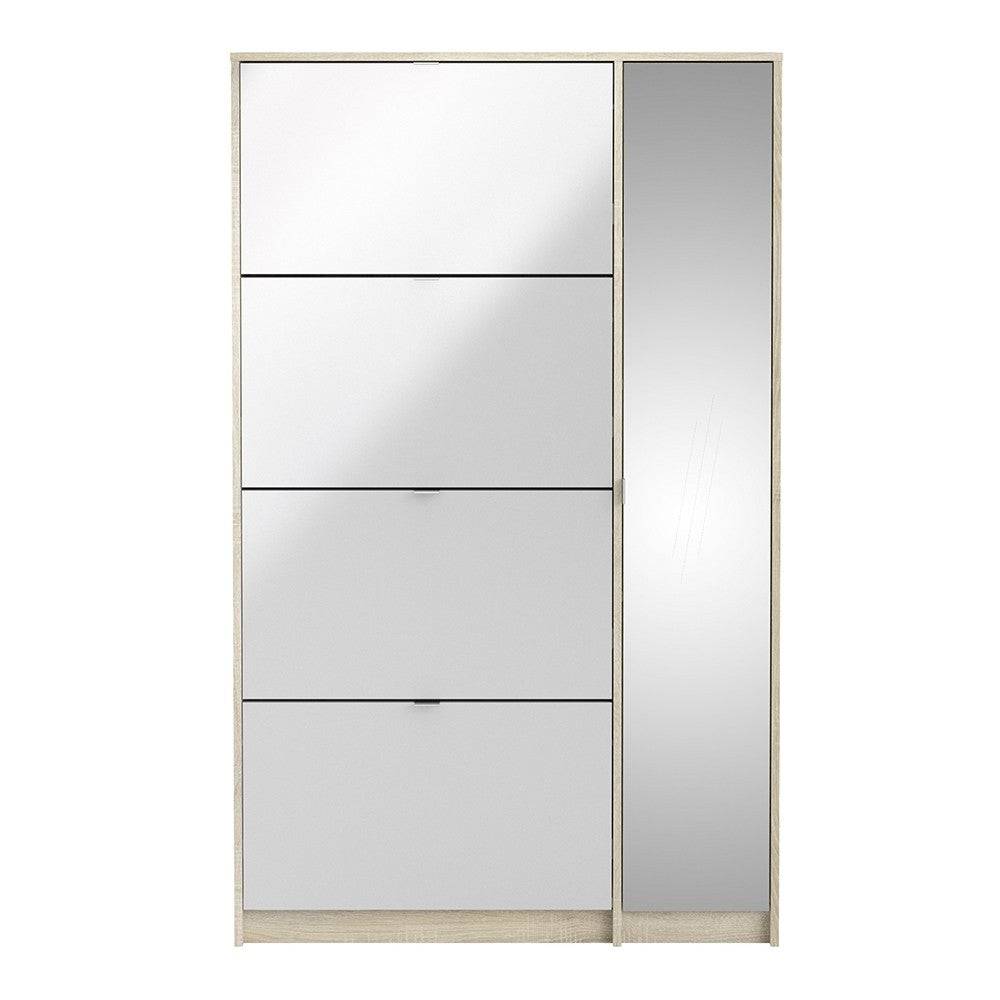 Shoe Cabinet: 3 compartments with 2 layers & 1 door in Oak & Gloss White - Price Crash Furniture