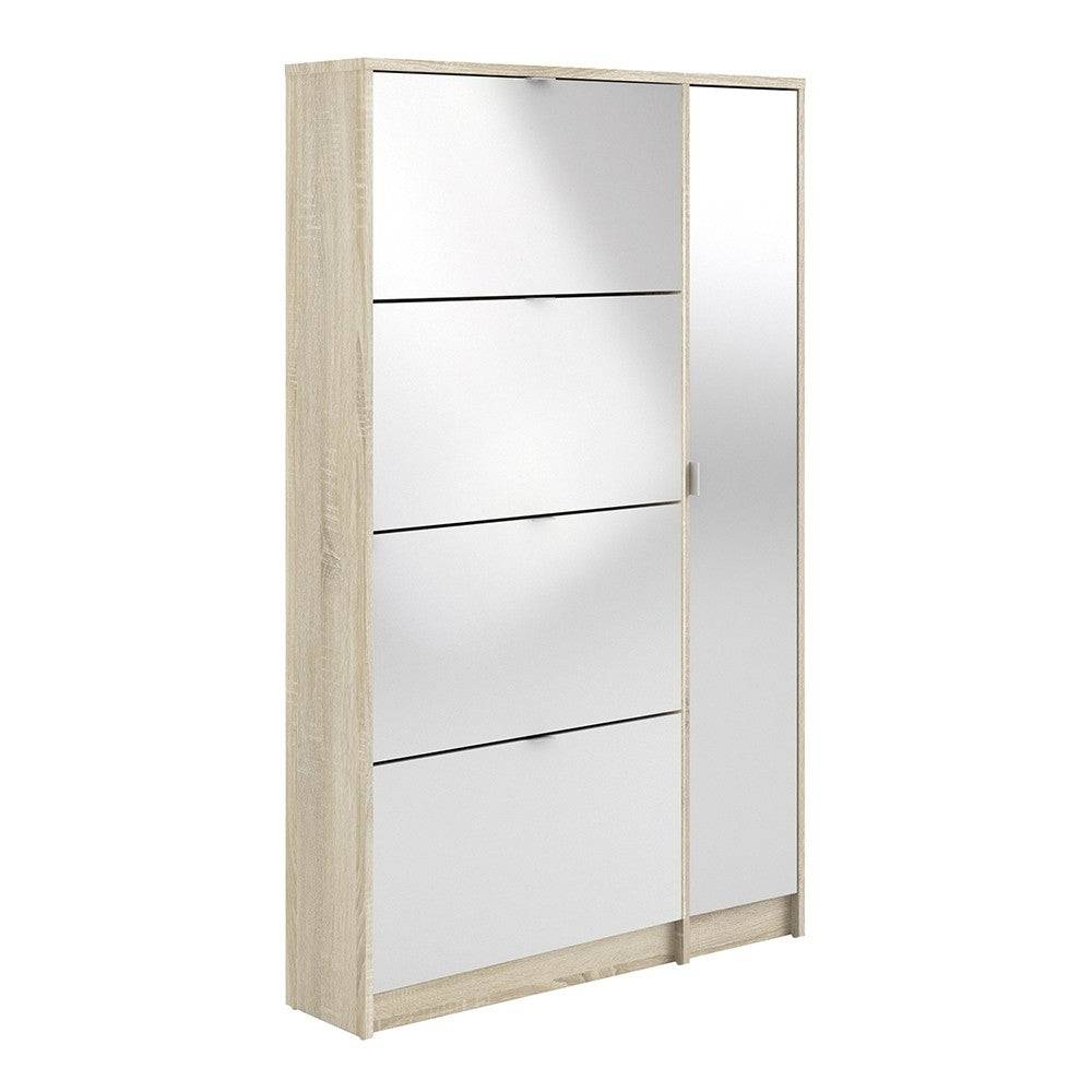 Shoe Cabinet: 3 compartments with 2 layers & 1 door in Oak & Gloss White - Price Crash Furniture