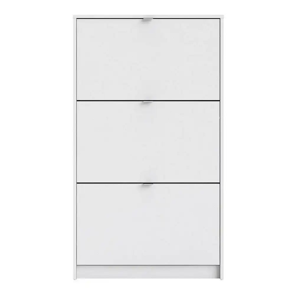 Shoe Cabinet: 3 compartments with 2 layers in Oak & White - Price Crash Furniture