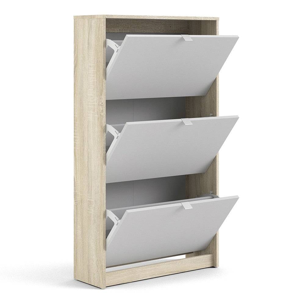 Shoe Cabinet: 3 compartments with 2 layers in White - Price Crash Furniture