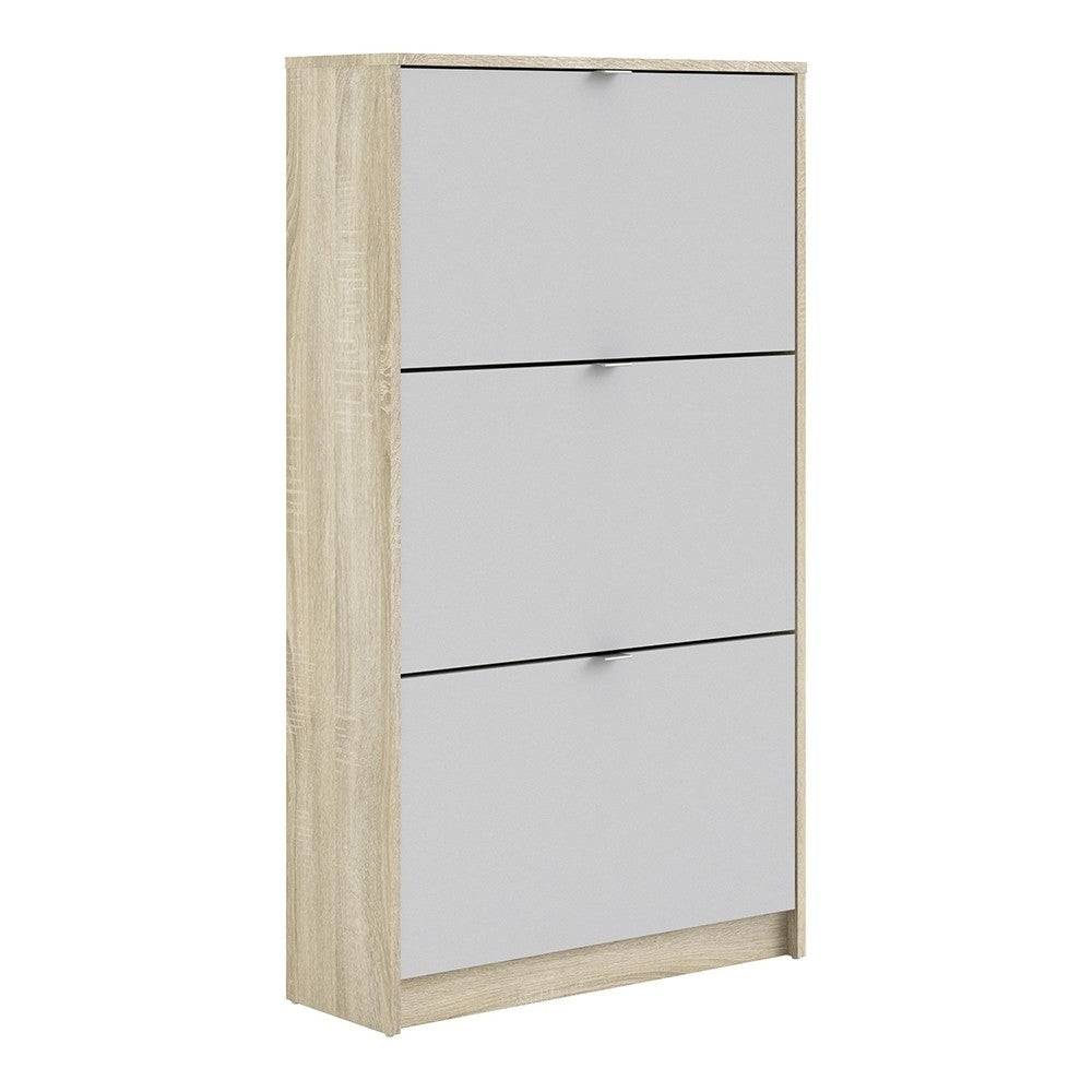 Shoe Cabinet: 3 compartments with 2 layers in White - Price Crash Furniture