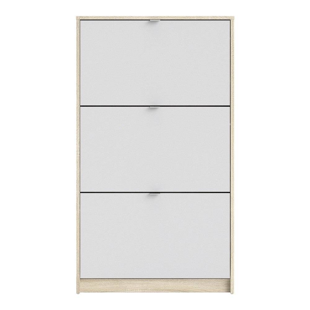 Shoe Cabinet: 3 compartments with 2 layers in White - Price Crash Furniture