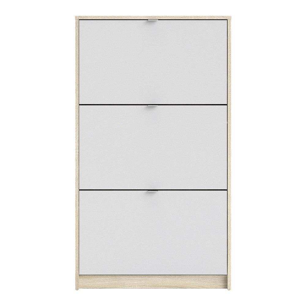 Shoe Cabinet: 3 compartments with 2 layers in White - Price Crash Furniture