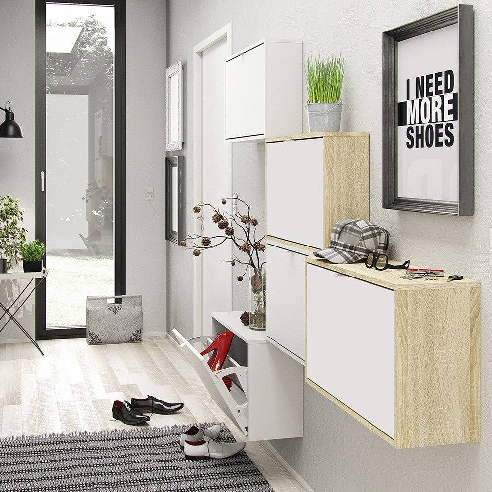 Shoe Cabinet: 3 compartments with 2 layers in White - Price Crash Furniture