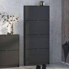 Shoe Cabinet: 4 compartments with 1 layer in Matte Black - Price Crash Furniture