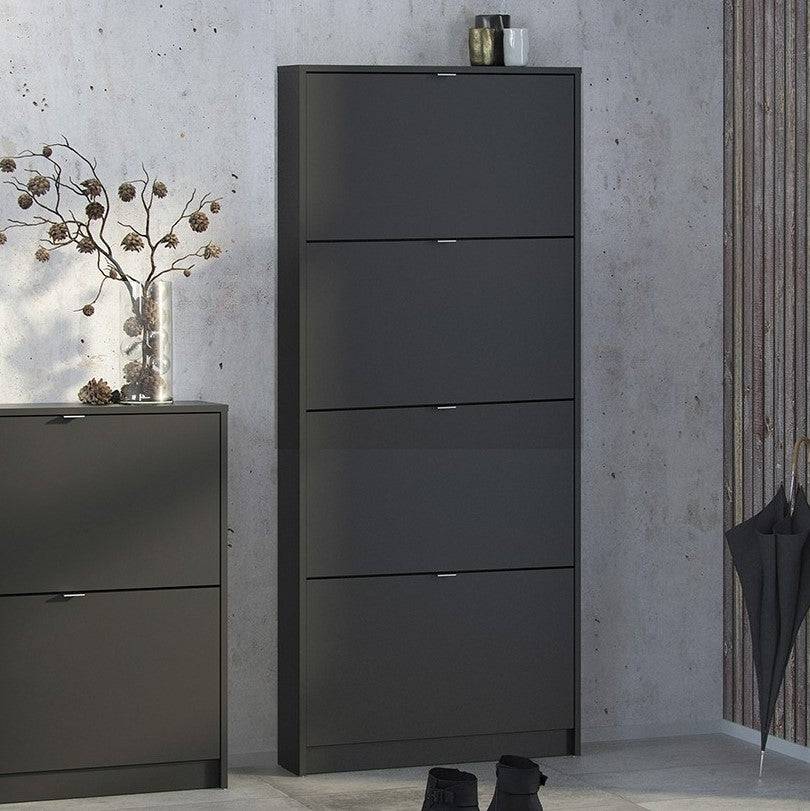 Shoe Cabinet: 4 compartments with 1 layer in Matte Black - Price Crash Furniture