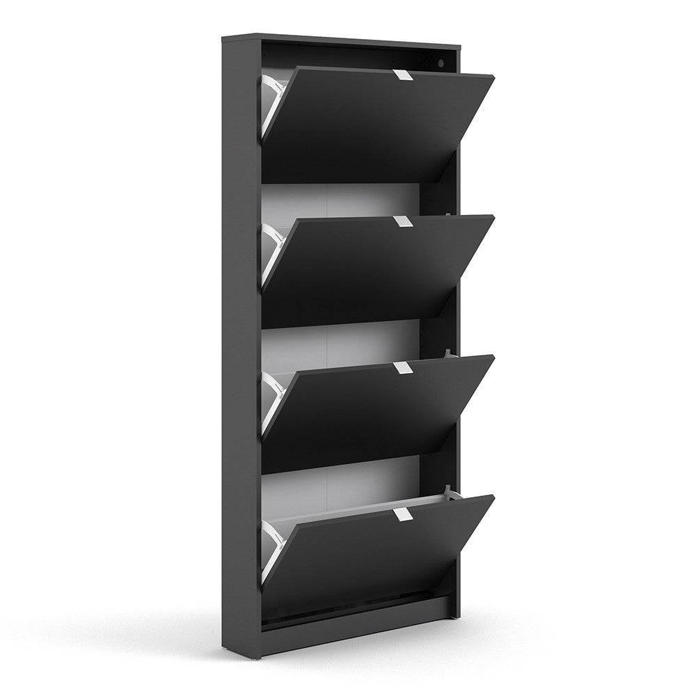 Shoe Cabinet: 4 compartments with 1 layer in Matte Black - Price Crash Furniture