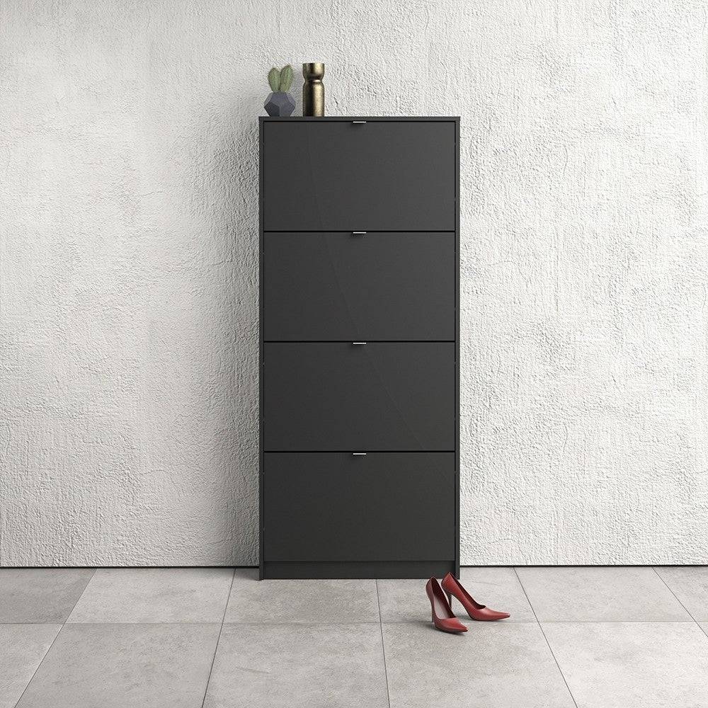 Shoe Cabinet: 4 compartments with 1 layer in Matte Black - Price Crash Furniture