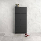 Shoe Cabinet: 4 compartments with 1 layer in Matte Black - Price Crash Furniture