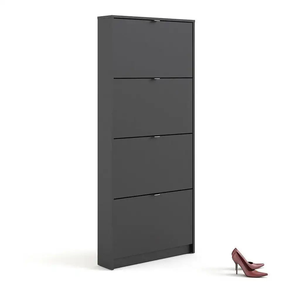 Shoe Cabinet: 4 compartments with 1 layer in Matte Black - Price Crash Furniture