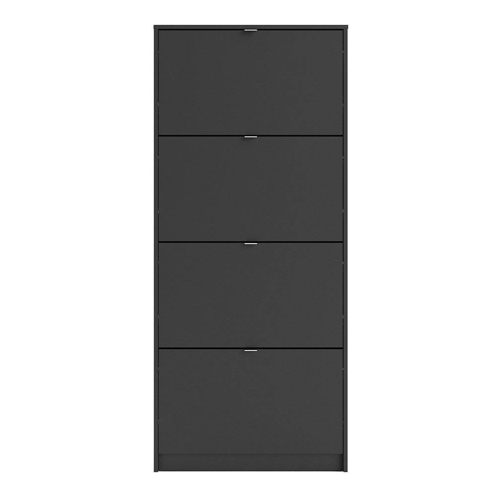 Shoe Cabinet: 4 compartments with 1 layer in Matte Black - Price Crash Furniture