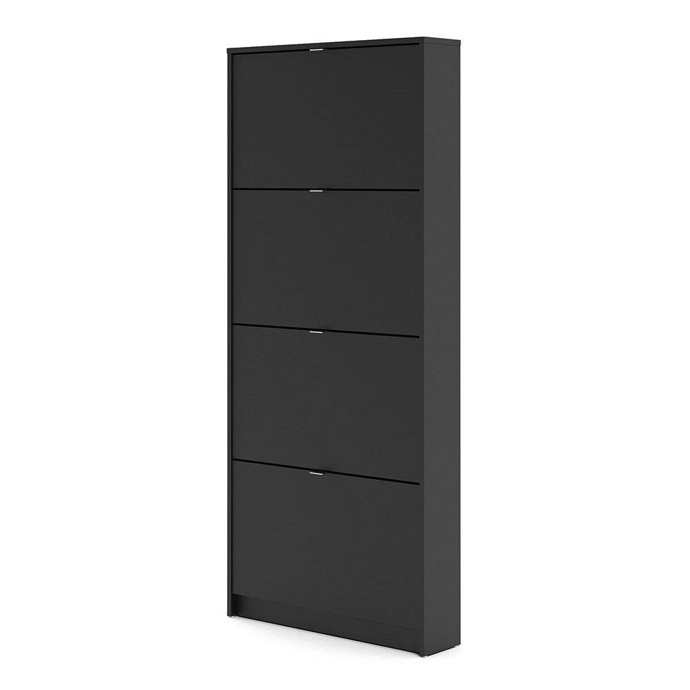 Shoe Cabinet: 4 compartments with 1 layer in Matte Black - Price Crash Furniture