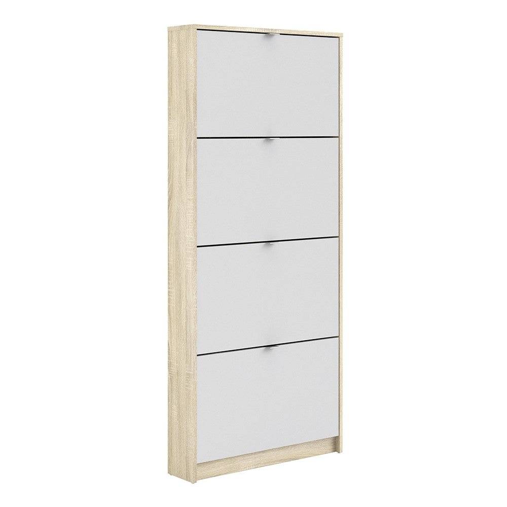 Shoe Cabinet: 4 compartments with 1 layer in Oak & White - Price Crash Furniture