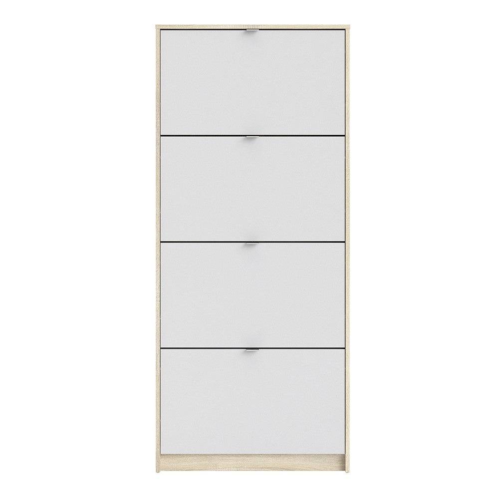 Shoe Cabinet: 4 compartments with 1 layer in Oak & White - Price Crash Furniture