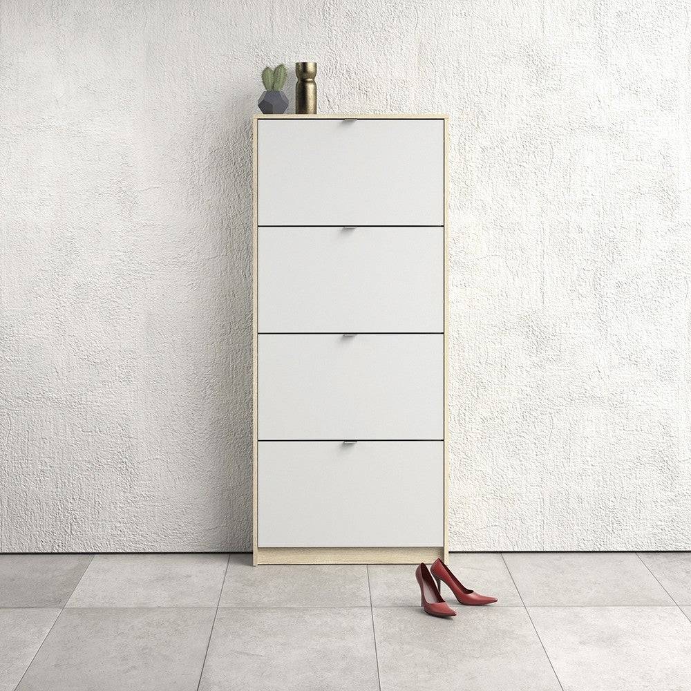 Shoe Cabinet: 4 compartments with 1 layer in Oak & White - Price Crash Furniture