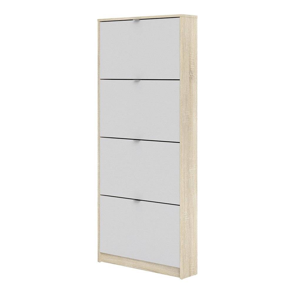 Shoe Cabinet: 4 compartments with 1 layer in Oak & White - Price Crash Furniture