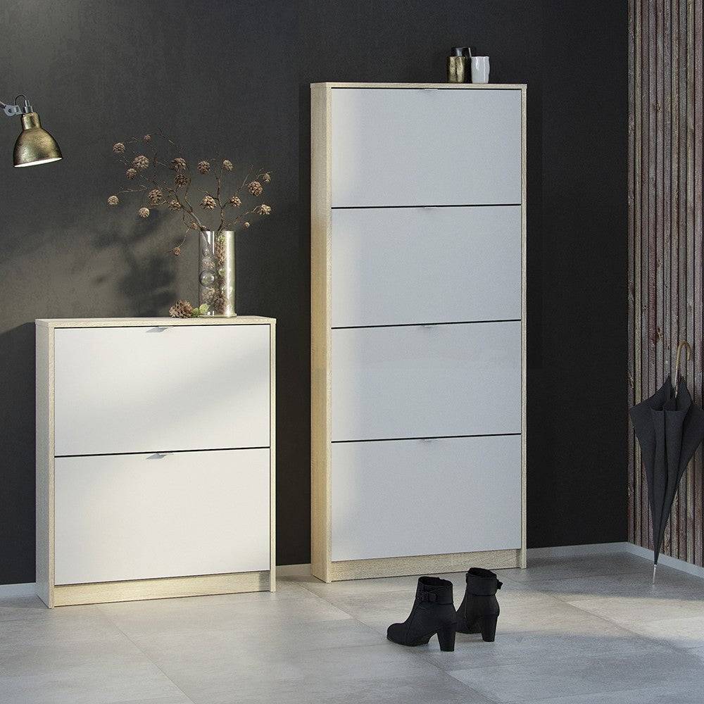 Shoe Cabinet: 4 compartments with 1 layer in Oak & White - Price Crash Furniture