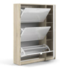 Shoe Cabinet: 4 compartments with 2 layers & 1 mirror door in Oak & Gloss White - Price Crash Furniture