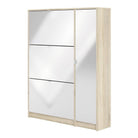 Shoe Cabinet: 4 compartments with 2 layers & 1 mirror door in Oak & Gloss White - Price Crash Furniture