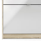 Shoe Cabinet: 4 compartments with 2 layers & 1 mirror door in Oak & Gloss White - Price Crash Furniture