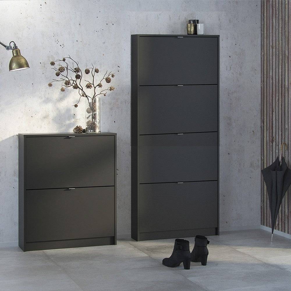 Shoe Cabinet: 4 compartments with 2 layers in Matte Black - Price Crash Furniture