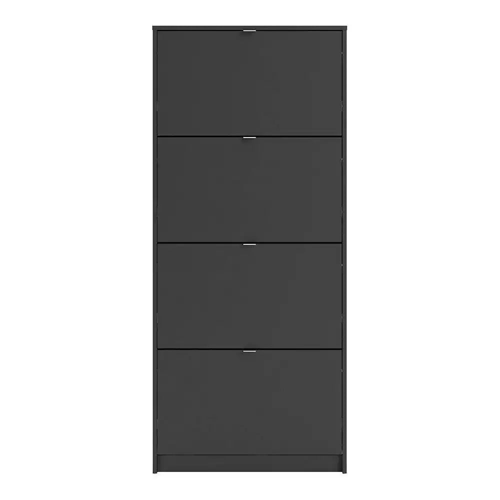 Shoe Cabinet: 4 compartments with 2 layers in Matte Black - Price Crash Furniture