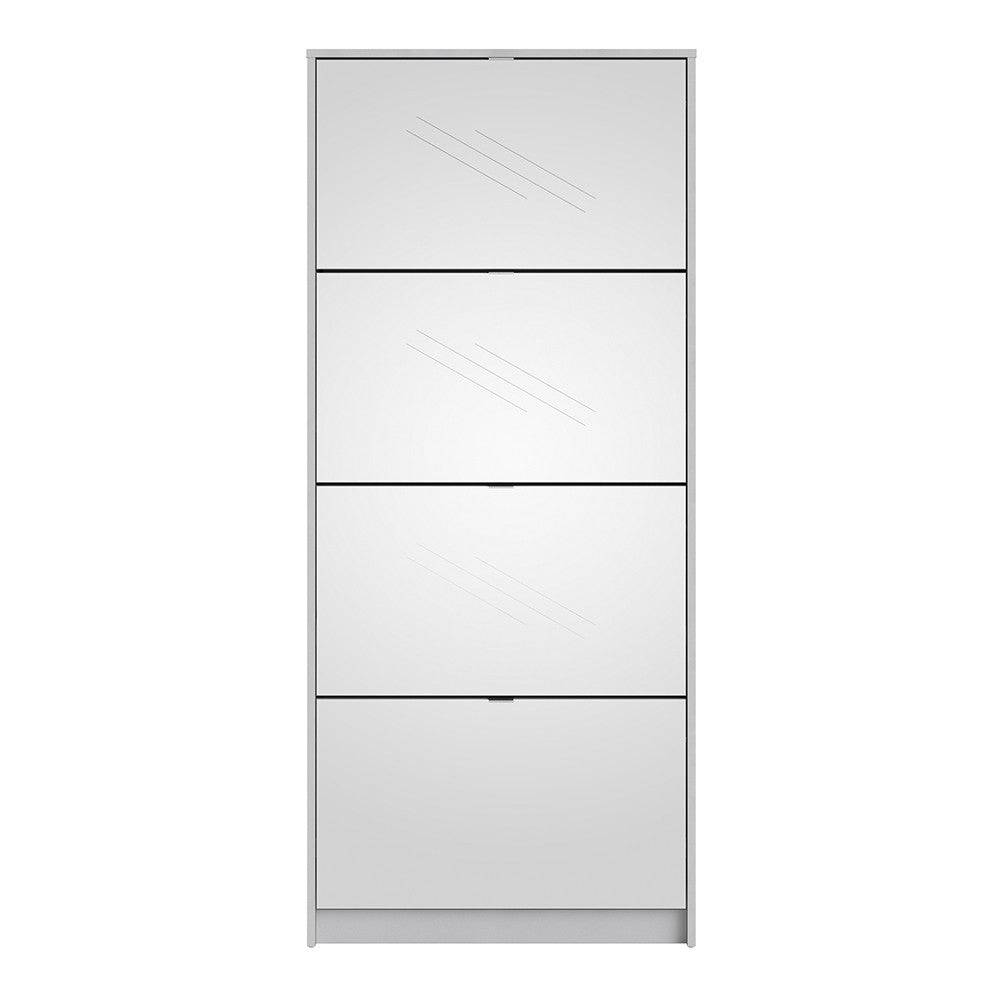 Shoe Cabinet: 4 compartments with 2 layers in White & Mirror - Price Crash Furniture